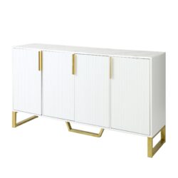 Modern Sideboard With Four Doors, Metal Handles & Legs And Adjustable Shelves Kitchen Cabinet - White