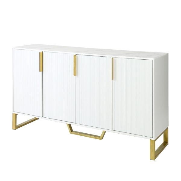 Modern Sideboard With Four Doors, Metal Handles & Legs And Adjustable Shelves Kitchen Cabinet - White