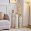 Floor Metal Vases Decorated Metal Vases (Set of 3) Gorgeous Home Decoration Large Glazed Metal Vases - White / Gold - Image 15