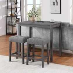 Lux - 3 Piece Counter Height Pub Table With Tufted Stools (Set of 3) - Gray
