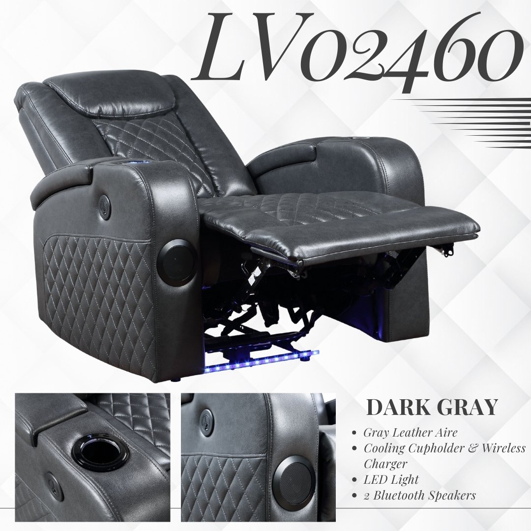 Alair - Leather Aire Power Motion Recliner With Bluetooth, Wireless Charger Cupholder - Dark Gray - Image 4