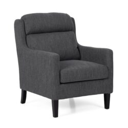Contemporary Club Chair With Upholstered Fabric And Rubberwood Legs - Charcoal