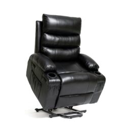Large Size Electric Power Lift Recliner Chair Sofa With 8 Point Vibration Massage And Lumbar Heat - Black