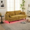 Modern Style Chenille 2 Seater Sofa With LED Light, USB Port & Storage Bag, Rubber Wood Legs - Mustard Yellow - Image 12
