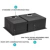 Double Bowl 33" Undermount Kitchen Sink 60 / 40 Design Stainless Steel 16 Gauge With Deep Basins - Black - Image 6