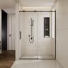 Semi Frame Single Sliding Shower Door, 304 Stainless Steel, 5 / 16" Tempered Clear Glass - Matte Black - Image 3