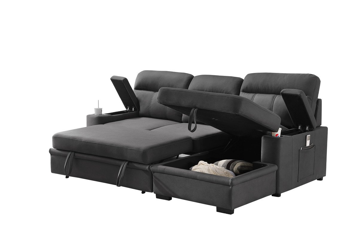 Kaden - Sleeper Sectional Sofa Chaise With Storage Arms And Cupholder - Gray - Image 10