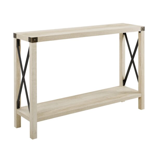 Modern Farmhouse X Entry Table With Lower Shelf - White Oak