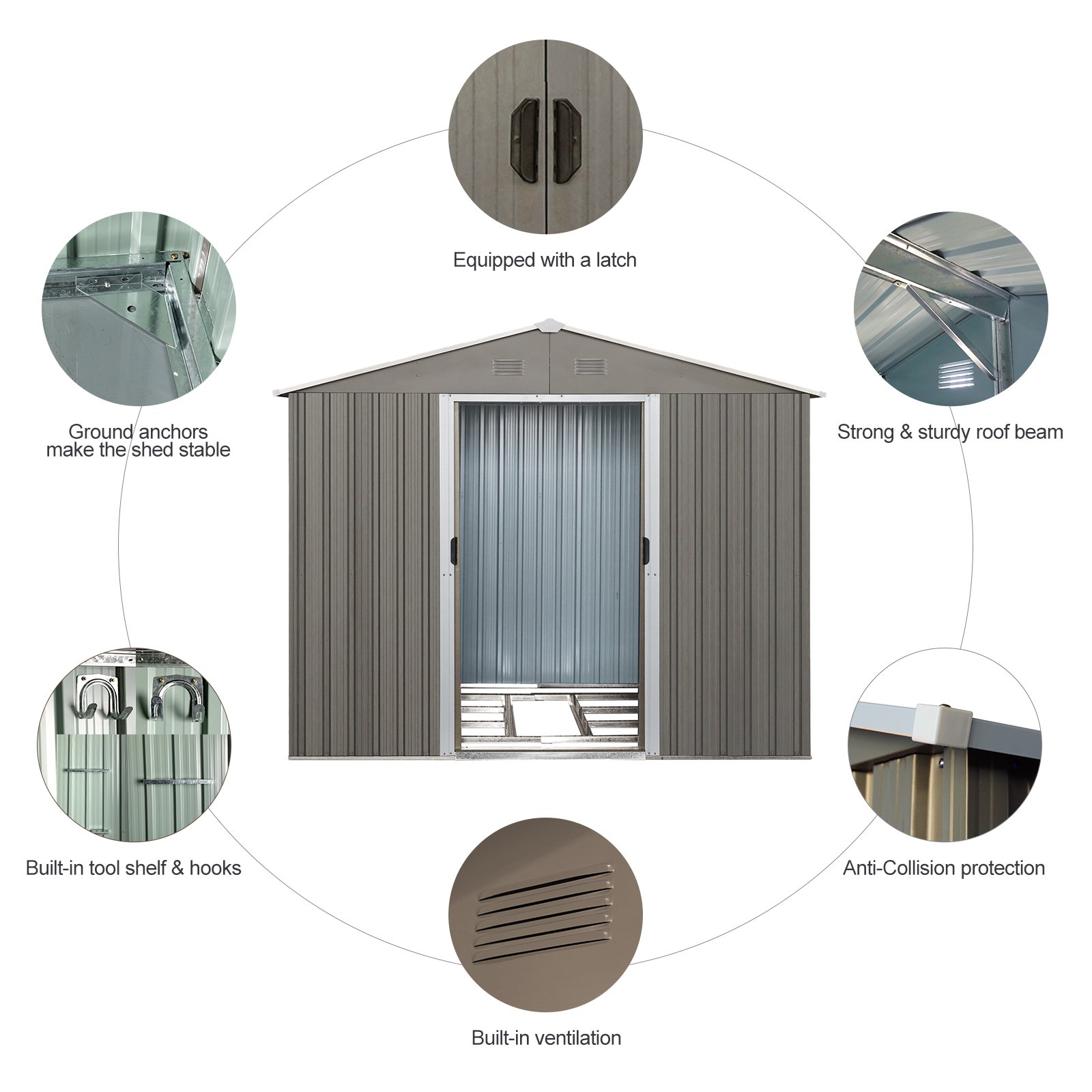 8X10Ft Outdoor Metal Storage Shed - Gray - Image 10