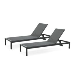 Outdoor Chaise Lounge Chair (Set of 2), Aluminum Adjustable Outside Chair For Pool Patio Beach Yard, All Weather Use UV Resistant 400Lbs Weight Capacity - Black