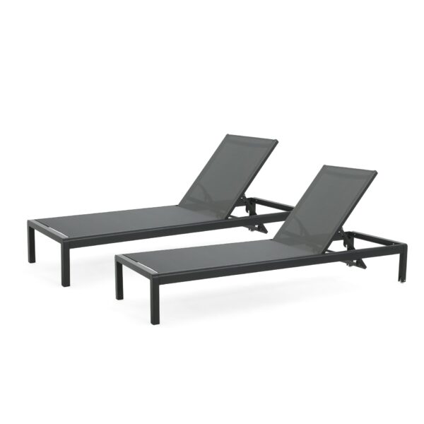 Outdoor Chaise Lounge Chair (Set of 2), Aluminum Adjustable Outside Chair For Pool Patio Beach Yard, All Weather Use UV Resistant 400Lbs Weight Capacity - Black
