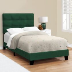 Twin Size Bed, Upholstered, Frame Only, Transitional - Green