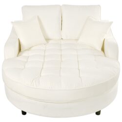 Chaise Lounge Sofa Bed With Tufted Seat And Detachable Pillows Chenille - Beige
