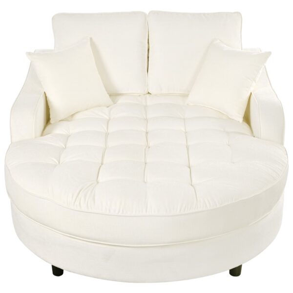 Chaise Lounge Sofa Bed With Tufted Seat And Detachable Pillows Chenille - Beige