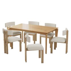 Mid Century 7 Piece Dining Set With Upholstered Armless Chairs & Wood Table - Beige / Natural