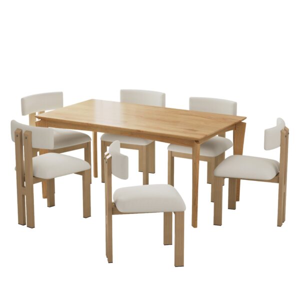 Mid Century 7 Piece Dining Set With Upholstered Armless Chairs & Wood Table - Beige / Natural