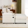 Modern Oversized Chair With Ottoman, Chenille Fabric Sofa Bed, Accent Chair Comfy Sofa With Cupholders And USB Charging Ports Chair For Living Room, Bedroom, Apartment - Beige - Image 5