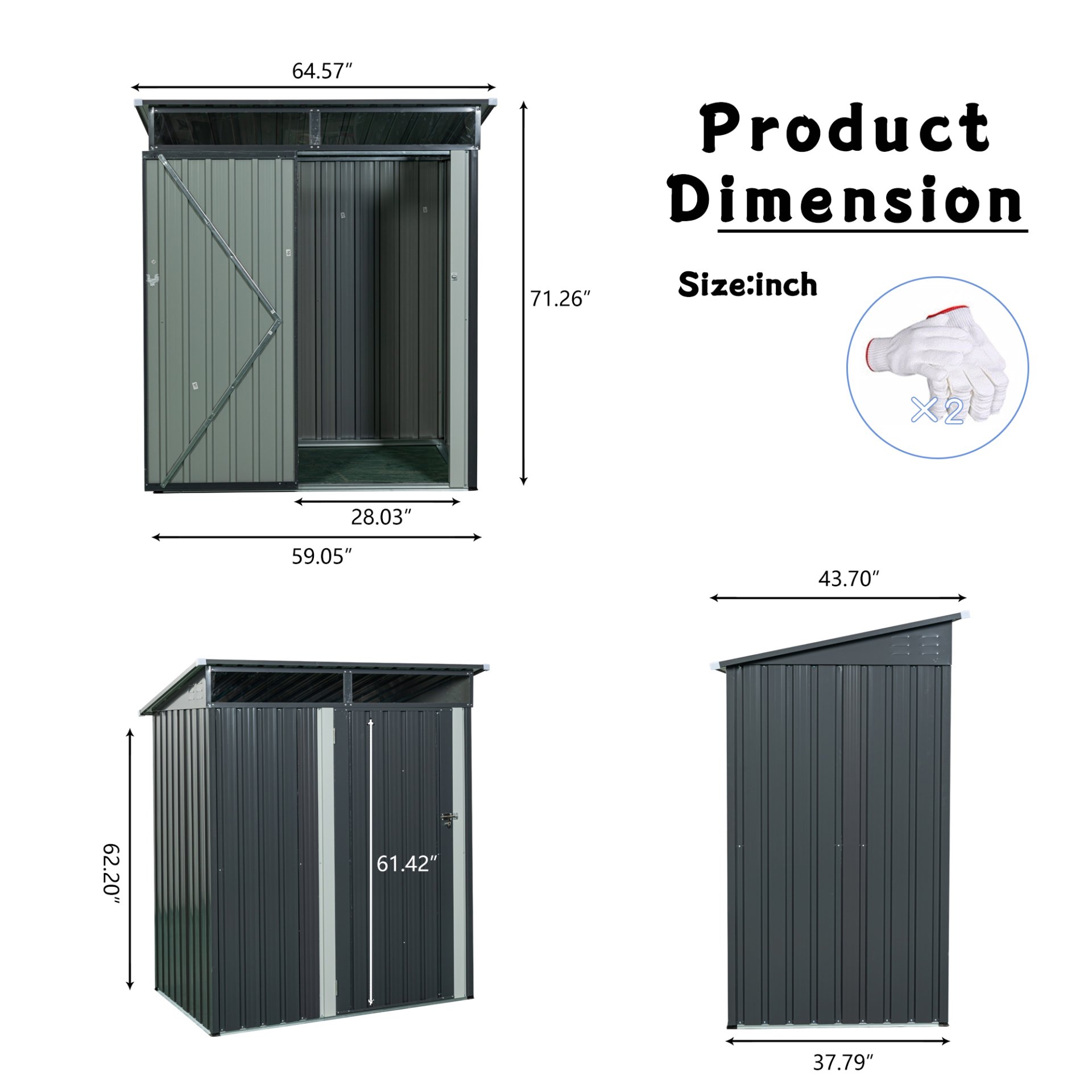 Tc53G Outdoor Metal Storage Shed Transparent Plate - Gray - Image 3