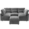 Modern Sectional Sofa Modular Sofa With Movable Ottoman, USB Ports & Phone Holder Chenille - Gray - Image 8