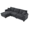 Modern Convertible Sectional L Shaped Reversible Couch Set With Free Pillows 4 Seat Suede Sleeper Sofa With Ottoman - Dark Gray - Image 5