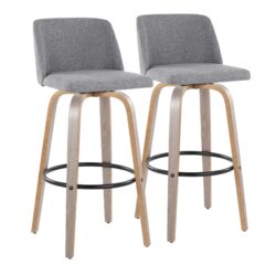 Toriano - Contemporary Fixed Height Barstool With Swivel With Round Footrest (Set of 2) - Light Gray