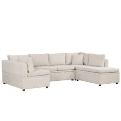 Oversized Sectional Sofa U-Shaped Sofa Couch Pull-Out Sofa Bed With Two Throw Pillows For Living Room - Beige