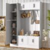 Tall Hall Tree With Shoe Storage, 4 In 1 Entryway Bench With 6 Cabinets, 4 Coat Hooks & Adjustable Shelf For Hallway - White - Image 2