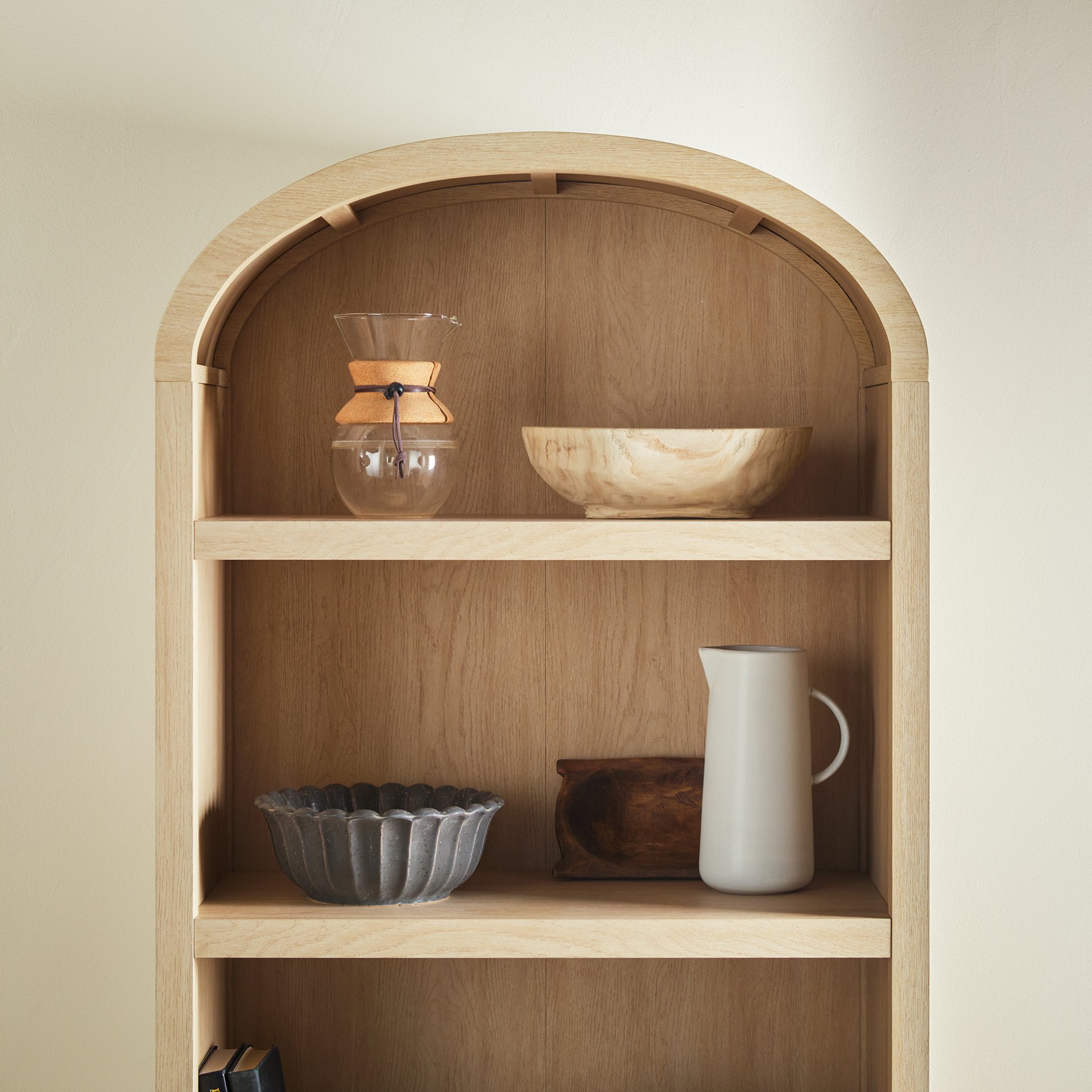 Modern 3 Shelf Open Arched Bookcase Cabinet - Oak - Image 8