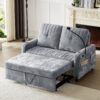 Modern Loveseat Pull Out Sofa Bed With Adjustable Backrest, Two Cup Holders, A Phone Holder, Three Charging Ports And Side Storage Pockets For Living Room - Gray - Image 3