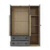 3 Doors Rattan Wardrobe Storage For Bedroom, With 2 Drawers - Gray / Nature - Image 4