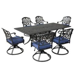 Rectangular 6 Person 84.25" Long Aluminum Dining Set With Cushions - Gray / Navy