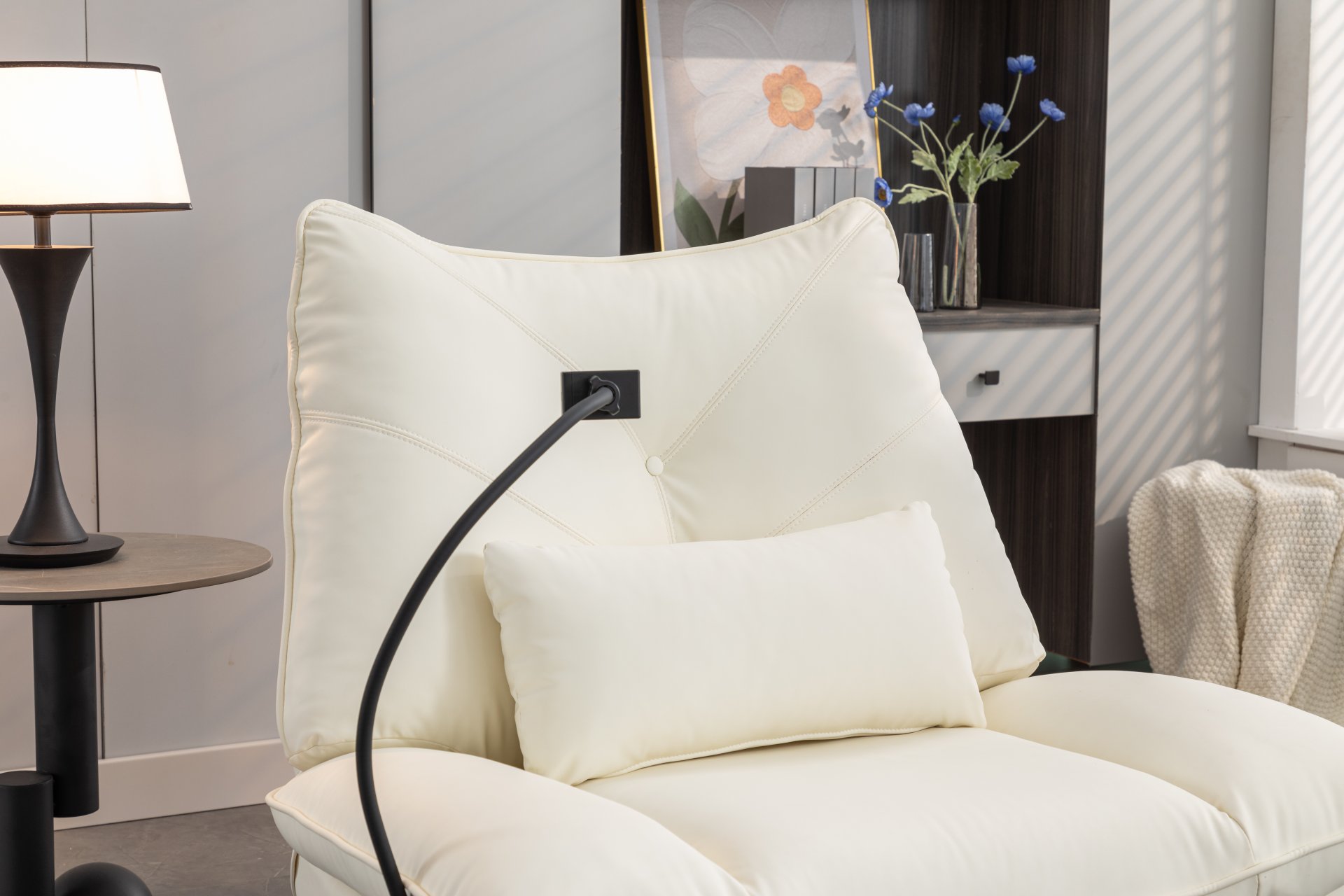 270 Swivel Glider Recliner Chair, Power Recliner Rocking Chair, USB Port Charge For Nursery Chair With Atmosphere Lamp For Living Room Bedroom Apartment - White - Image 21
