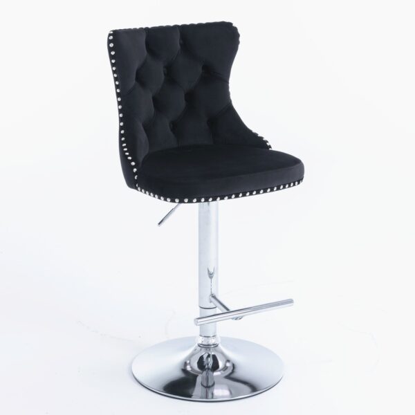 Swivel Velvet Barstools Adjusatble Seat Height From 25-33", Modern Upholstered Chrome Base Bar Stools With Backs Comfortable Tufted For Home Pub And Kitchen Island (Set of 2) - Black