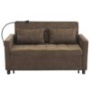 Loveseat Sofa Pull Out Sofa Bed Sleeper Sofa With A Reversible Backrest Cushion, Side Pockets, 2 USB Ports And A Phone Holder For Living Room - Brown - Image 14