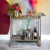 Cirro - Antique Mirror Wire Brass Serving Cart - Antique Brass / White - Image 7