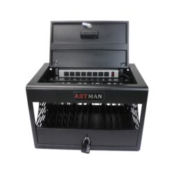 16 Bay Charging Cabinet For Laptop book, Locking Charging Station - Black