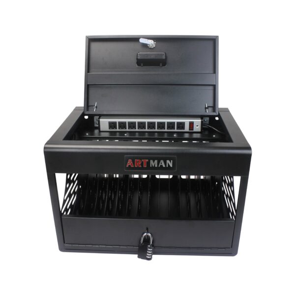 16 Bay Charging Cabinet For Laptop book, Locking Charging Station - Black