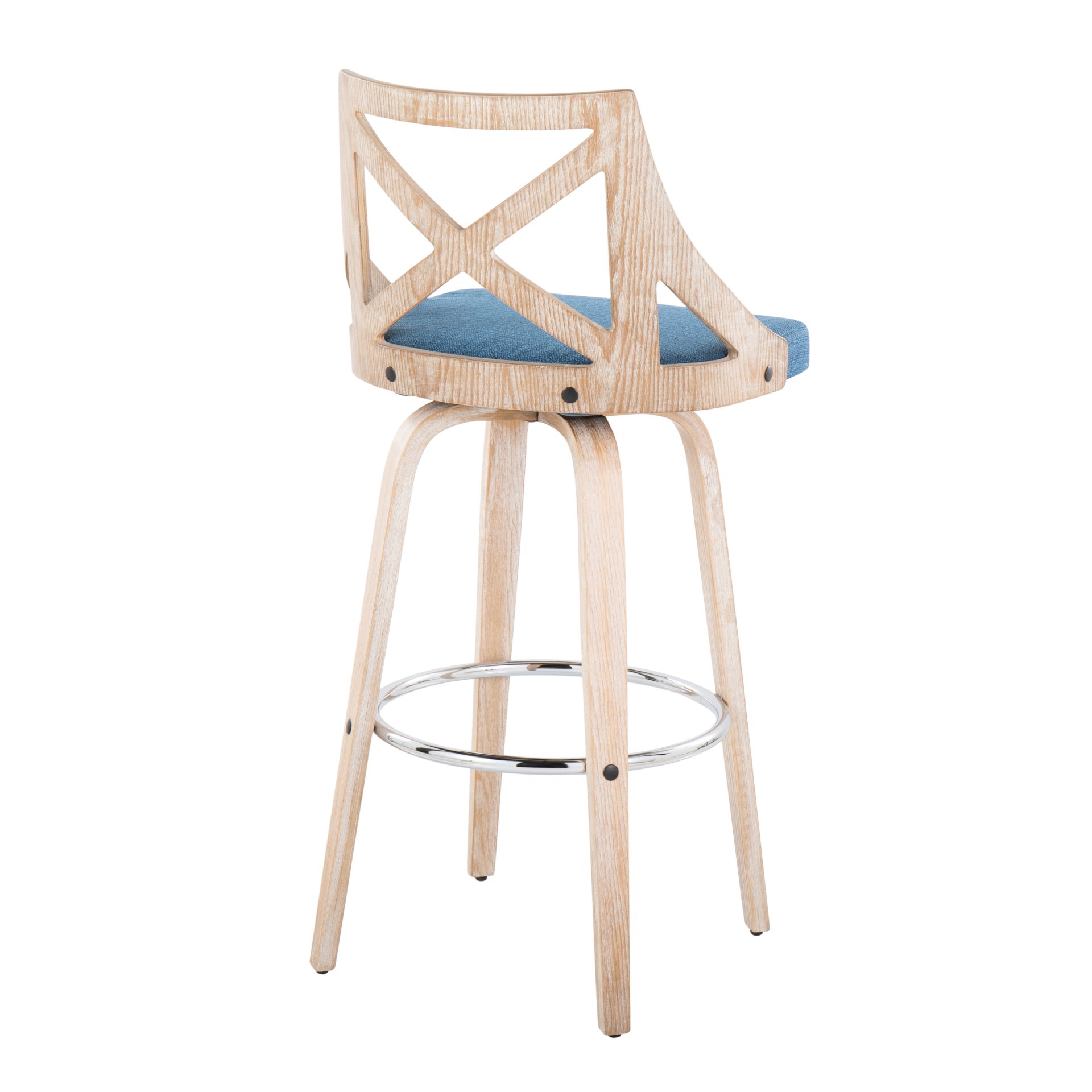 Charlotte - Farmhouse Fixed Height Counter Stool With Swivel And Round Footrest (Set of 2) - Blue / White Washed - Image 4