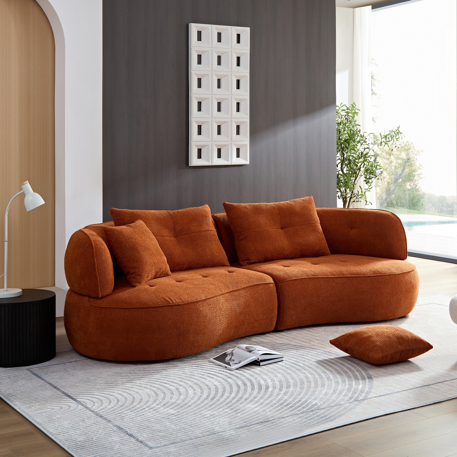 Modern Modular Sofa With Durable Fabric And Solid Wood Frame For 4 People - Orange - Image 5