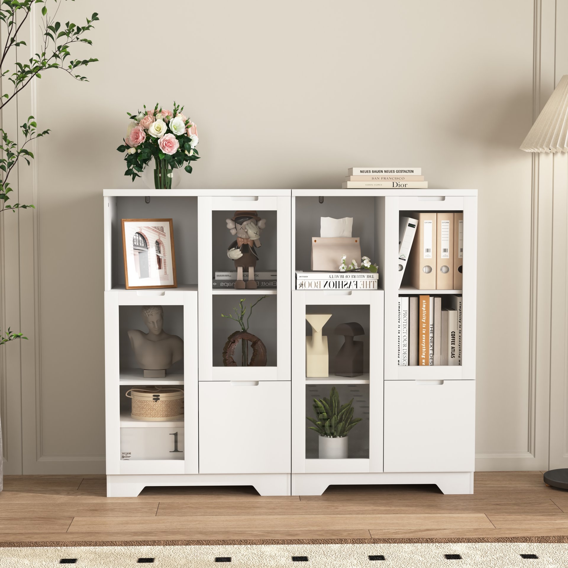 Modern Painted Cabinet With Glass Doors And Drawer - White - Image 6