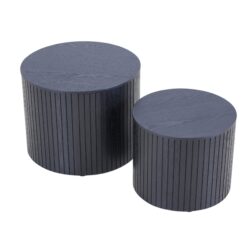 Modern Nesting Coffee Table Set With Walnut Veneer - 2 Pieces For Living Room - Black