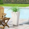 Outdoor Modern Small Cast Stone Planter - Matte White - Image 2