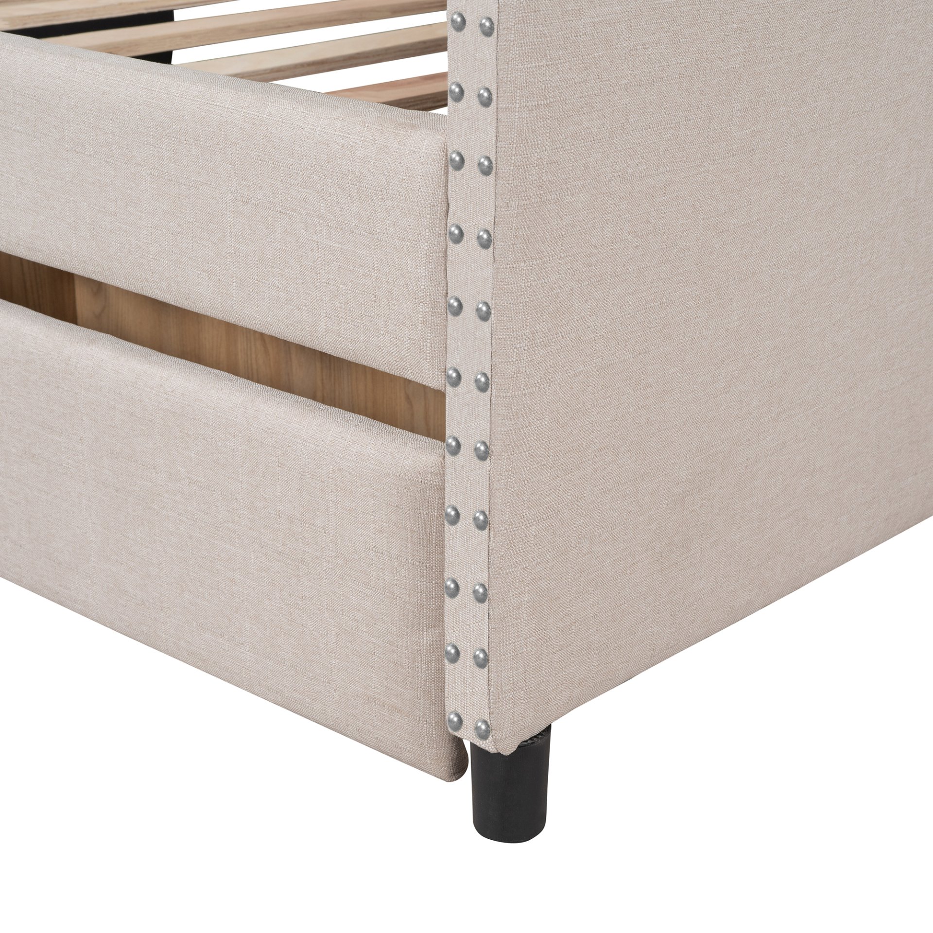 Full Size Upholstered Daybed With Two Drawers, Slat Support - Beige - Image 26