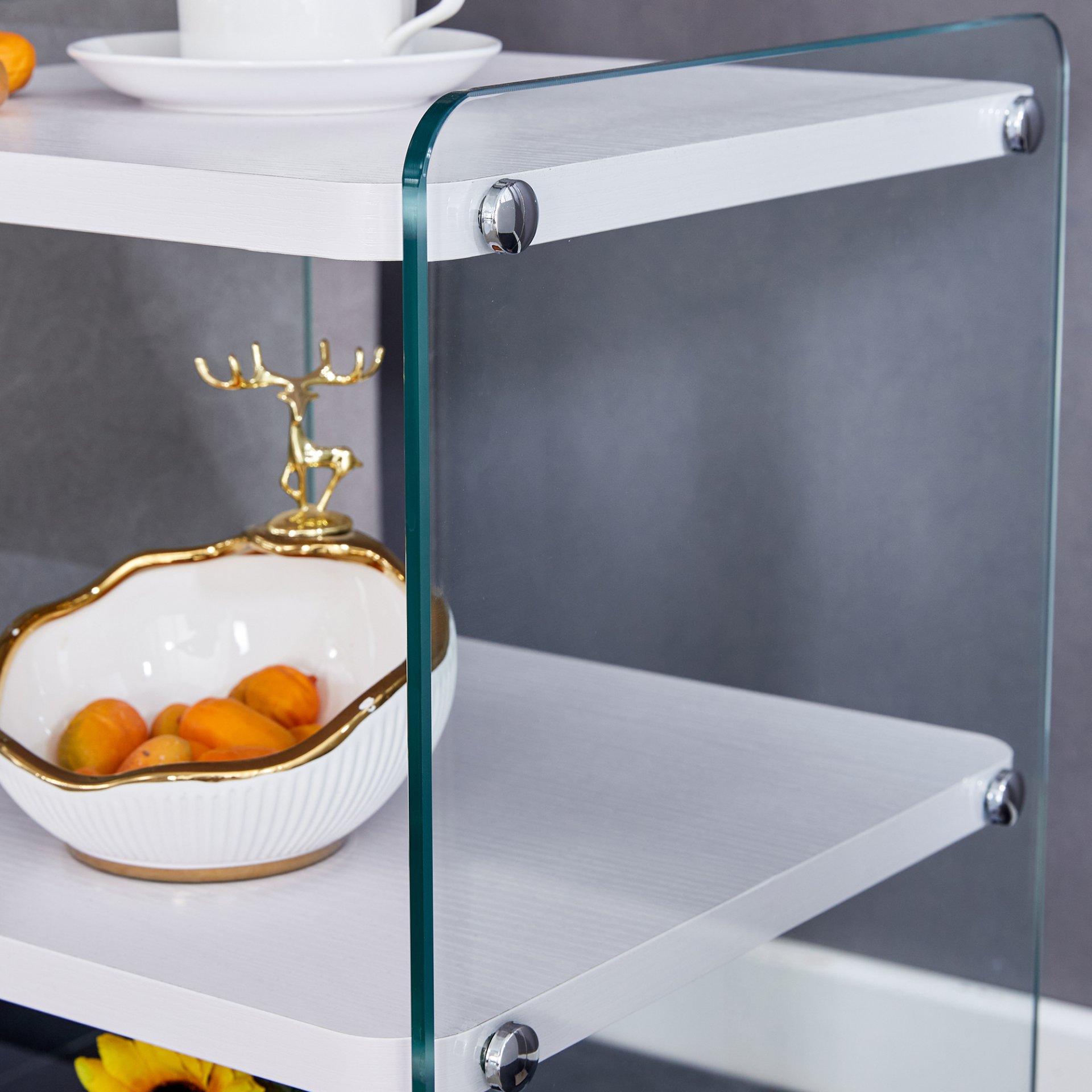 Simple Elegant Bedside Table With Storage Function And Tempered Glass - White - Image 12