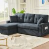 Sectional Sofa Bed L Shaped Sofa Couch Bed With USB Port, Reversible Sofa Couch Sleeper With Pull Out Bed, Chaise With Storage, For Living Room - Black - Image 5