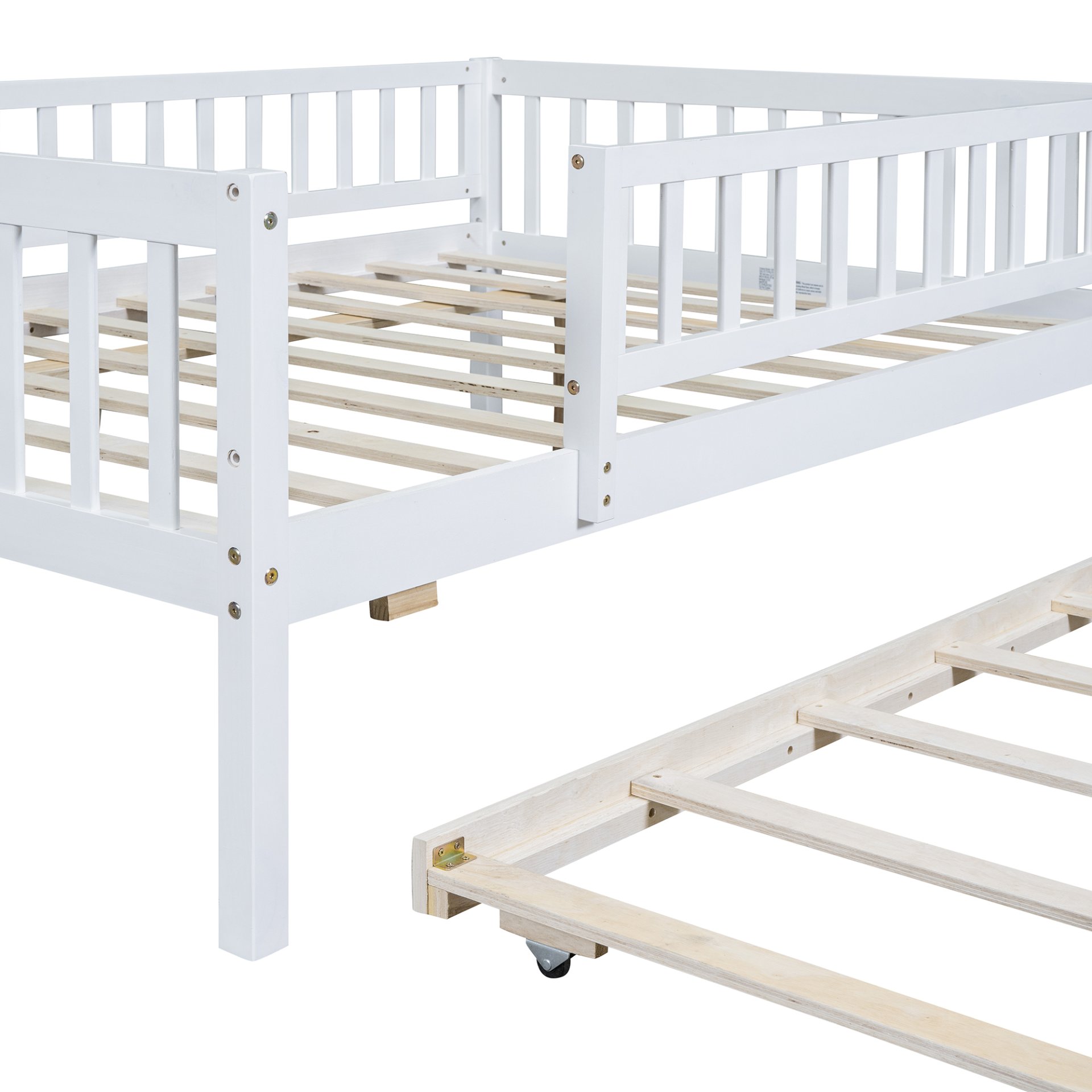 Full Size Daybed With Trundle And Fence Guardrails - White - Image 8