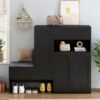 Elegant 2 In 1 Shoe Cabinets With Soft Cushion Versatile Shoe Rack Organizer With Adjustable Shelves For Hallway, Living Room - Black - Image 5