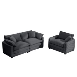 Modern Living Room Sofa 2 Piece Set Corduroy, Single And 3 Seater Sofas - Gray