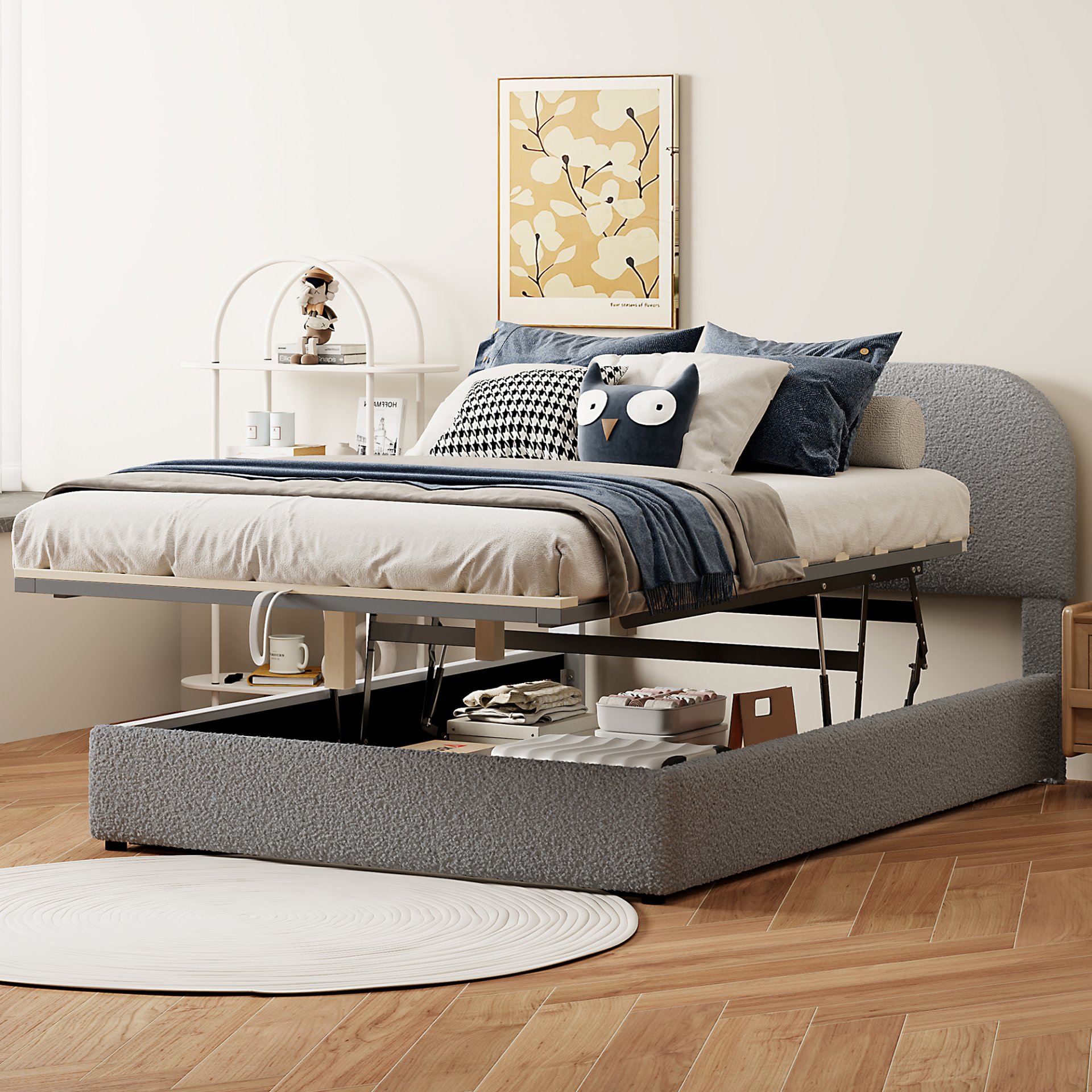 Full Size Upholstered Platform Bed With Hydraulic Storage System - Gray - Image 2