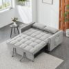 Modern Velvet Loveseat Futon Sofa Couch Pullout Bed, Small Love Seat Lounge Sofa With Reclining Backrest, Toss Pillows, Pockets, Furniture For Living Room, 3 In 1 Convertible Sleeper Sofa Bed - Gray - Image 4